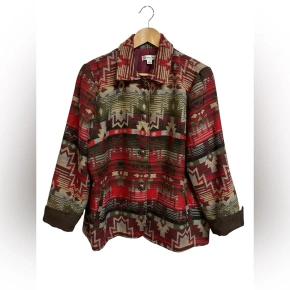 Coldwater Creek Aztec Western Jacket Women's 18W Red Wool Blend Button Front - Picture 9 of 10